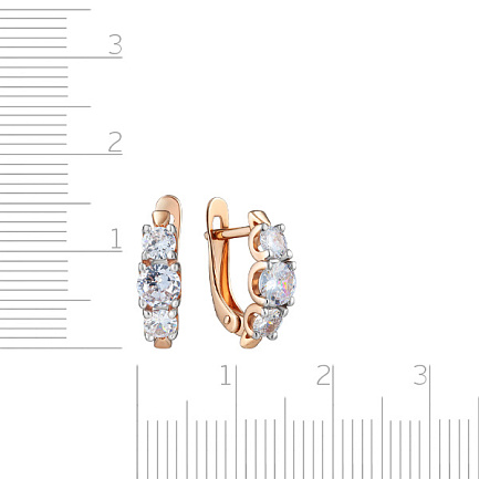 Серьги с английским замком из красного золота с фианитом