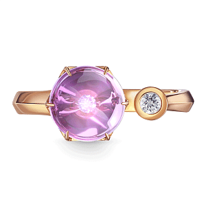 Кольцо из красного золота с аметистом, бриллиантом