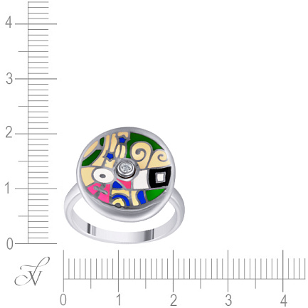 Кольцо из серебра с фианитом, эмалью