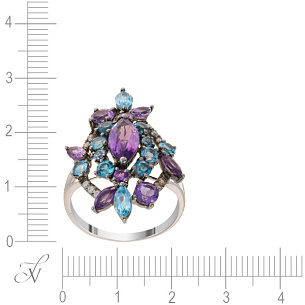 Кольцо из белого золота с бриллиантами, цветными