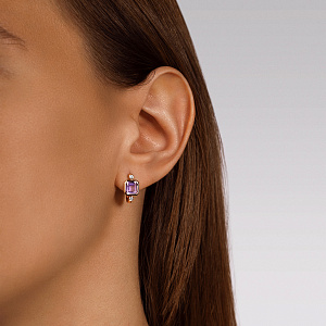 Серьги с английским замком из красного золота с аметистами