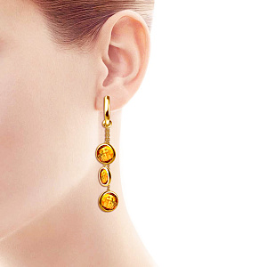 Серьги с английским замком из желтого золота с цитрином