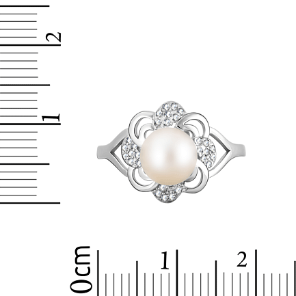 Кольцо из серебра с жемчугом и фианитами