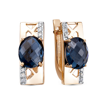 Серьги из красного золота с бриллиантами, топазами