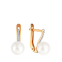 Серьги из красного золота с жемчугом, фианитом