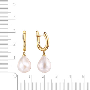 Серьги с английским замком из желтого золота с жемчугом