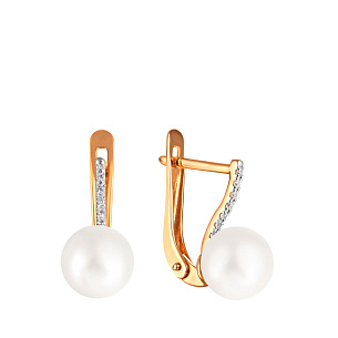 Серьги из красного золота с жемчугом и фианитом