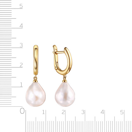 Серьги с английским замком из желтого золота с жемчугом