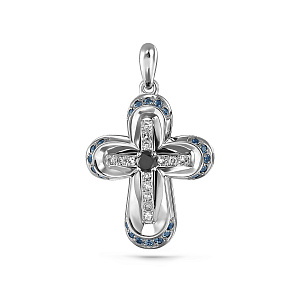 Крест из белого золота с бриллиантами, топазами