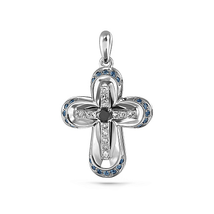 Крест из белого золота с бриллиантами, топазами