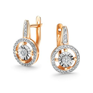 Серьги с английским замком из красного золота с бриллиантом