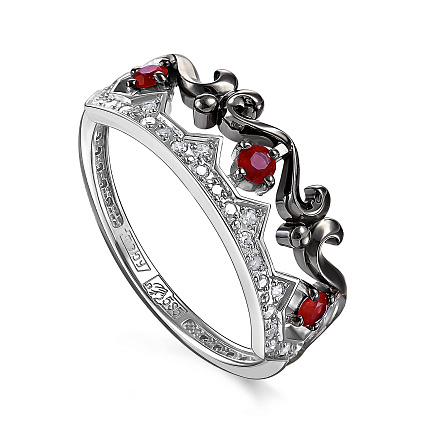 Кольцо из серебра с корундами, фианитами