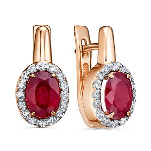 Серьги с английским замком из красного золота с рубином