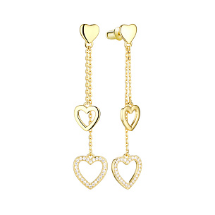 Серьги из серебра с фианитом, золочением