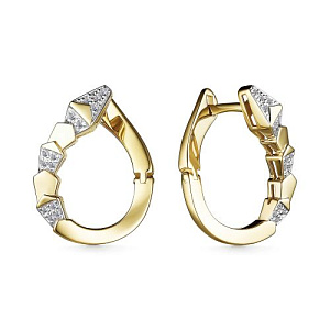 Серьги с английским замком из желтого золота с бриллиантами