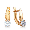 Серьги с английским замком из красного золота с фианитом