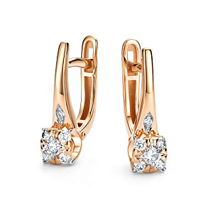 Серьги с английским замком из красного золота с бриллиантами