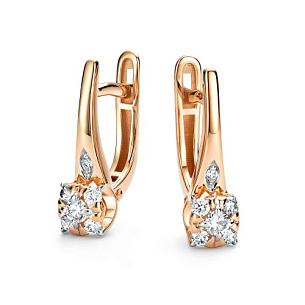 Серьги с английским замком из красного золота с бриллиантом