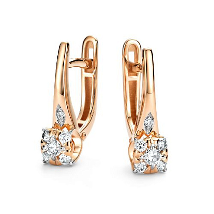 Серьги с английским замком из красного золота с бриллиантами