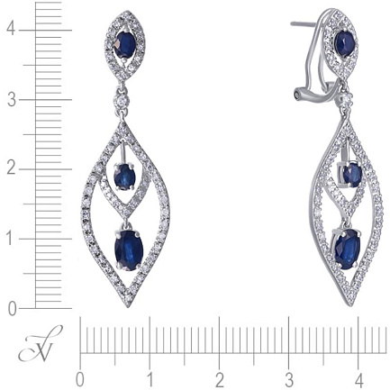 Серьги из белого золота с бриллиантами, сапфирами