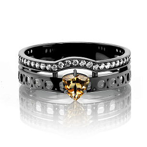 Серебряное кольцо с фианитами, цитрином