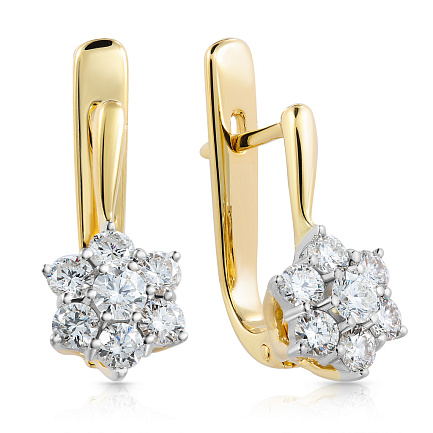 Серьги с английским замком из желтого золота с бриллиантом