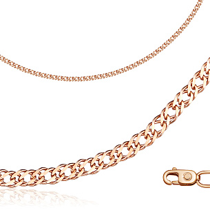Цепь автомат из красного золота, плетение двойной ромб