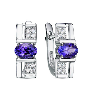 Серьги из белого золота с бриллиантами и танзанитами