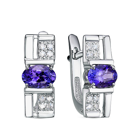 Серьги из белого золота с бриллиантами, танзанитами