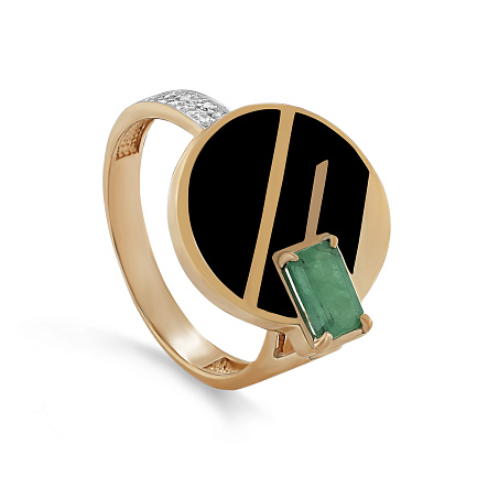 Кольцо из красного золота с бриллиантами, изумрудом