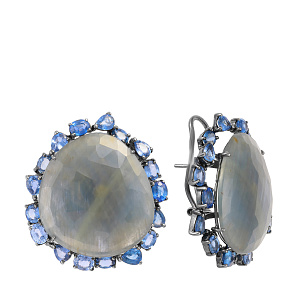 Серьги из черненого золота с корундами, сапфирами