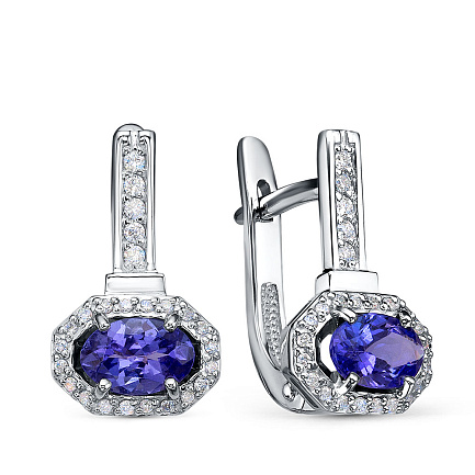 Серьги из белого золота с бриллиантами, танзанитами