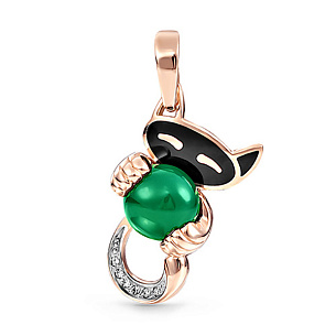 Подвеска из красного золота с ониксом, бриллиантами