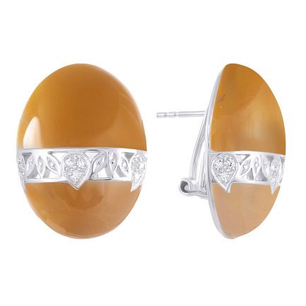 Серьги из серебра с фианитом, эмалью