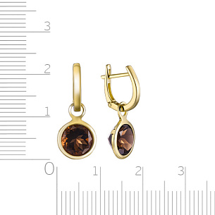 Серьги с раухтопазом и бриллиантами из желтого золота с английским замком