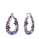 Серьги из белого золота с бриллиантами, аметистами