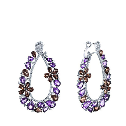 Серьги из белого золота с бриллиантами, аметистами