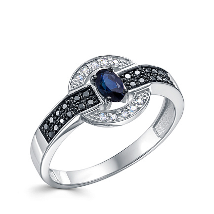 Кольцо из белого золота с бриллиантами, сапфиром