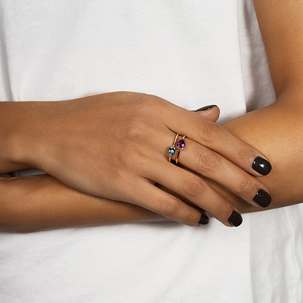 Кольцо из красного золота с аметистом, топазом