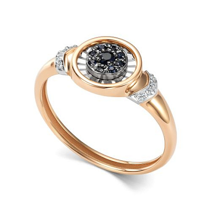 Кольцо из красного золота с бриллиантами, сапфиром