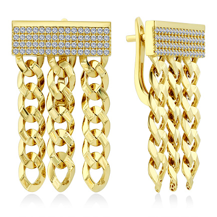 Серьги из желтого золота с фианитом