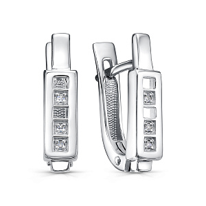 Серьги с английским замком из серебра с бриллиантами