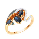 Кольцо из красного золота с бриллиантами, сапфирами