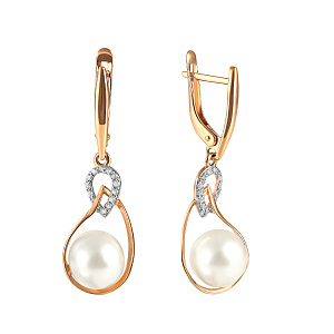 Серьги с английским замком из красного золота с жемчугом