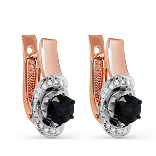 Серьги с английским замком из красного золота с бриллиантами, сапфирами