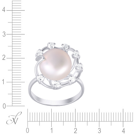 Кольцо из серебра с жемчугом, фианитом