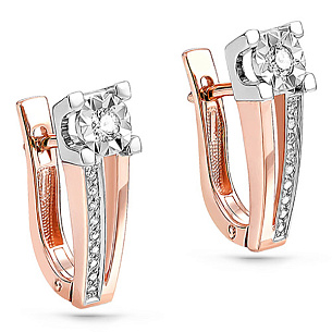 Серьги с английским замком из красного золота с бриллиантами