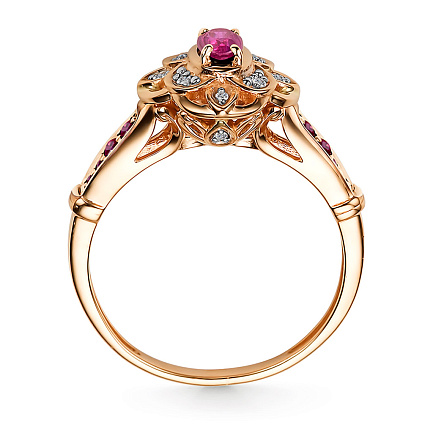 Кольцо из красного золота с бриллиантами, рубином