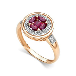 Кольцо из красного золота с бриллиантами, рубином