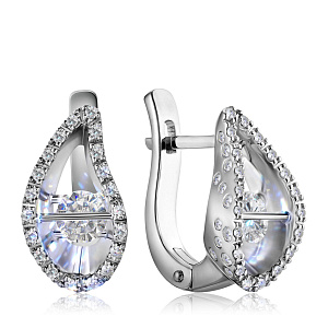 Серьги с английским замком из белого золота с бриллиантами